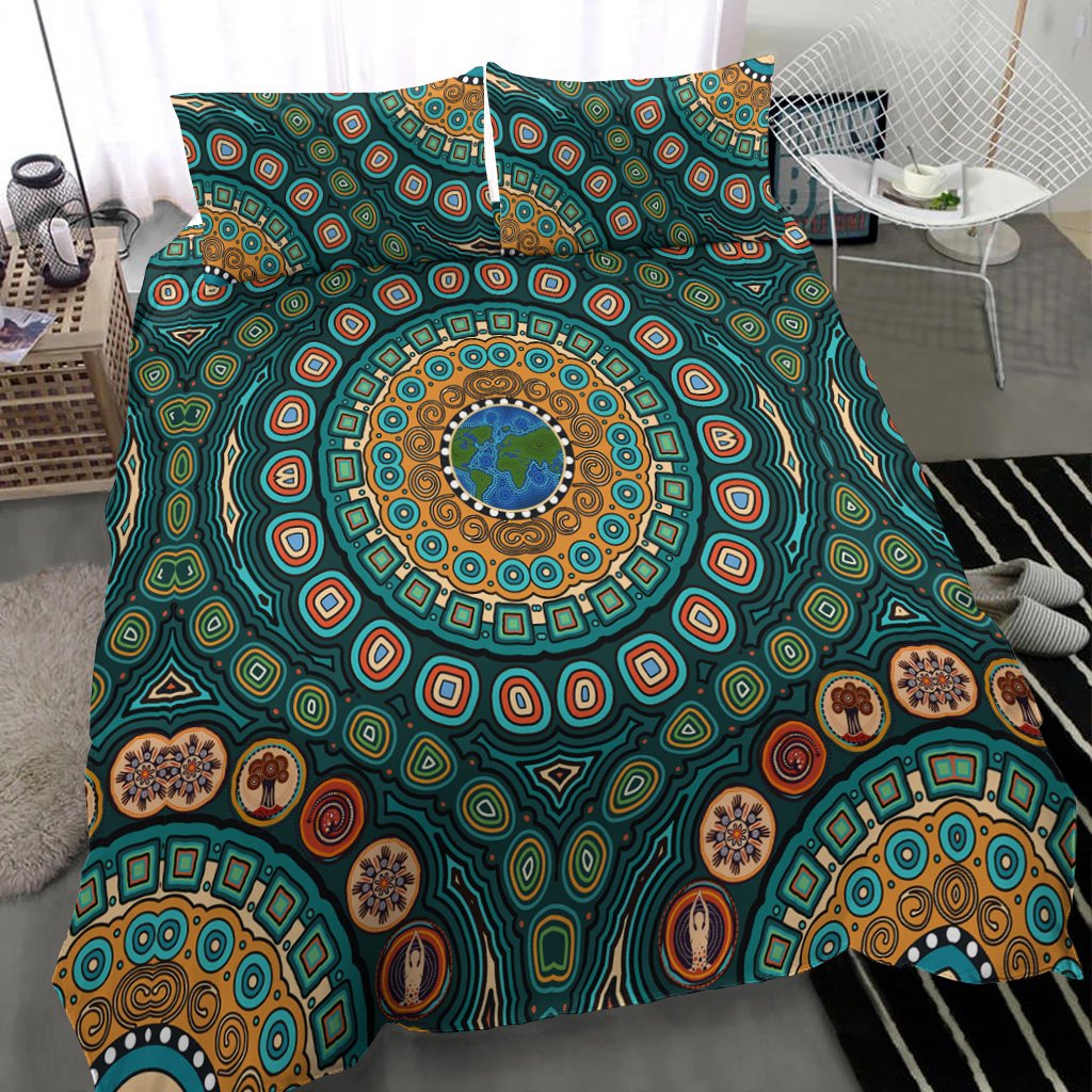 bedding-set-aboriginal-green-dot-painting-with-earth