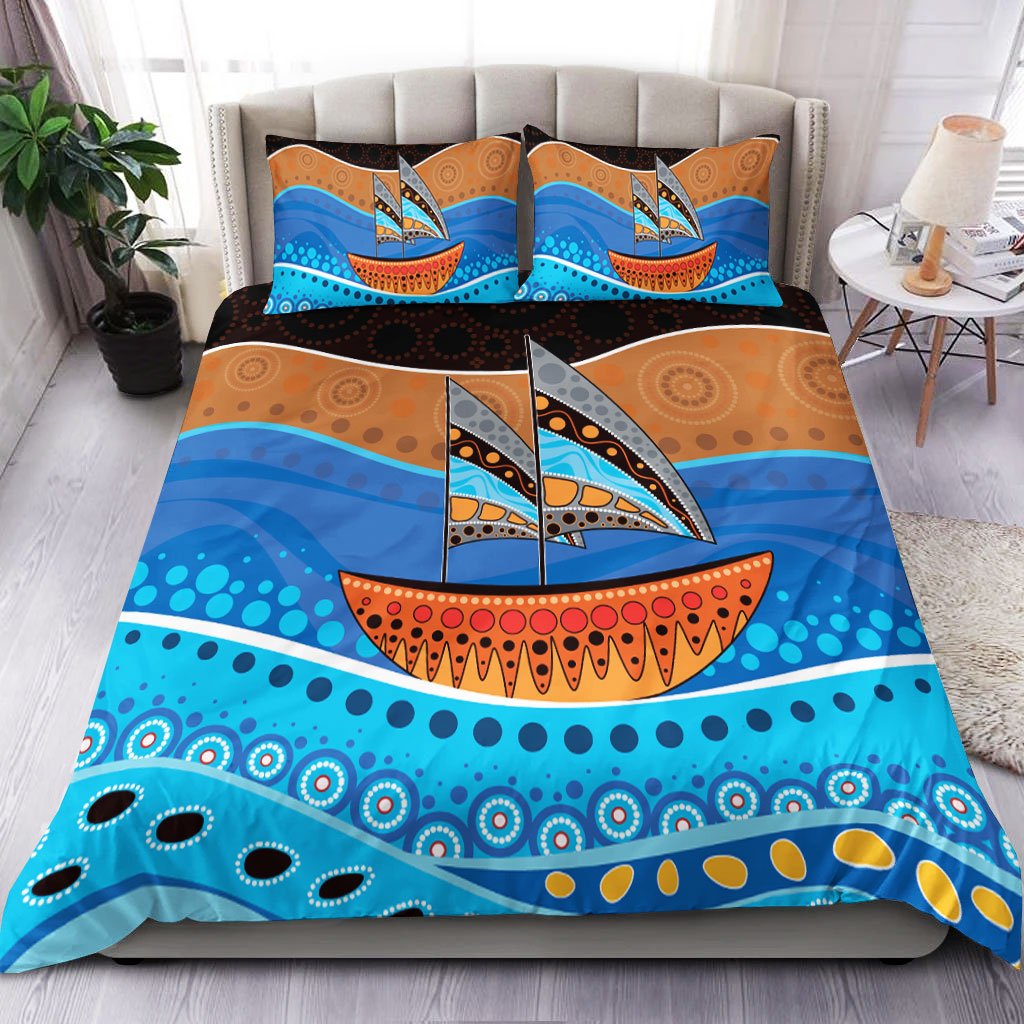 aboriginal-bedding-set-aboriginal-dot-painting-depicting-boat