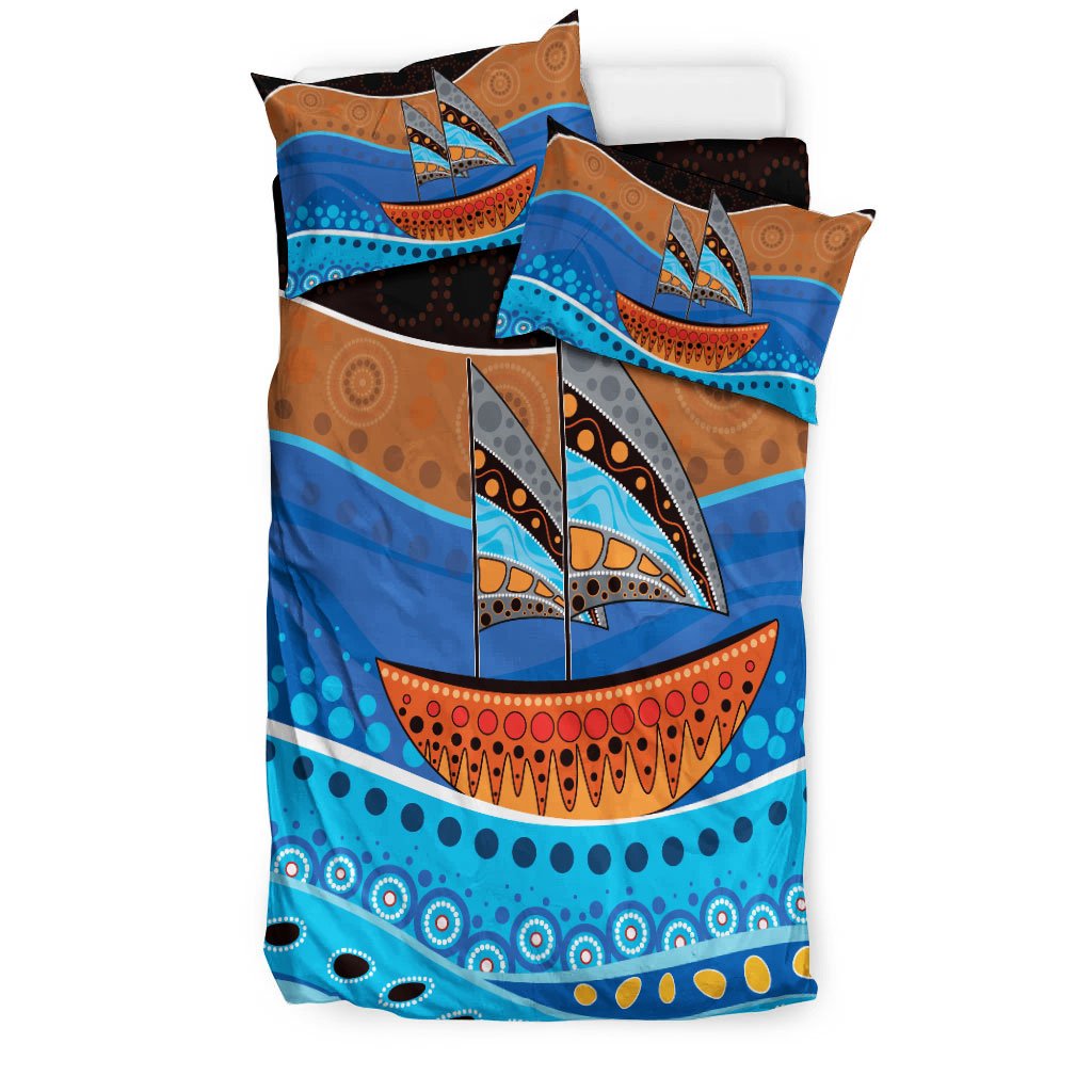 aboriginal-bedding-set-aboriginal-dot-painting-depicting-boat