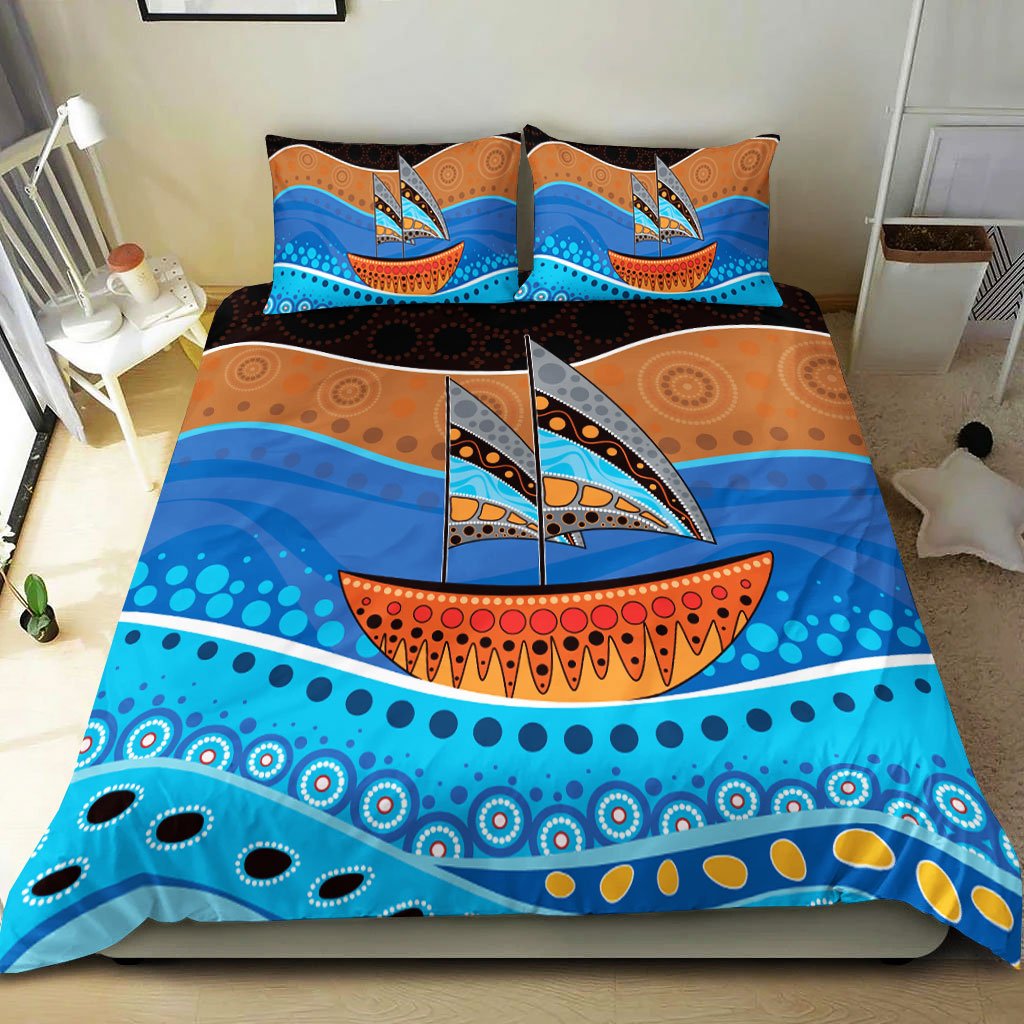 aboriginal-bedding-set-aboriginal-dot-painting-depicting-boat