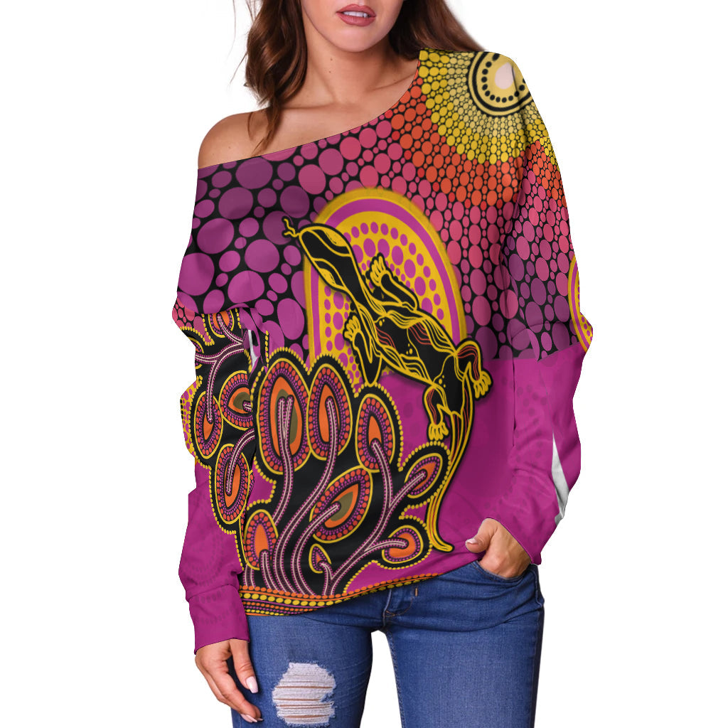 custom-personalised-aboriginal-lizard-off-shoulder-sweater-tree-on-the-hill-sunshine