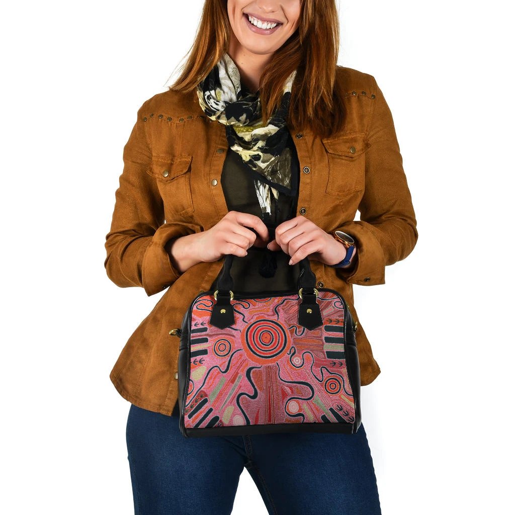 Aboriginal Shoulder Handbag - Indigenous Footprint Landscape - Vibe Hoodie