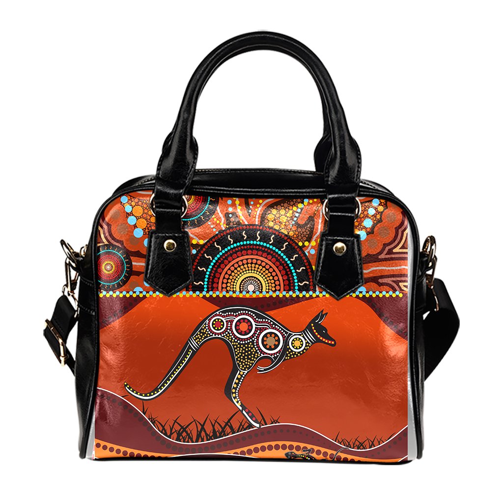 Aboriginal Shoulder Handbag - Kangaroo With Dot Painting - Vibe Hoodie