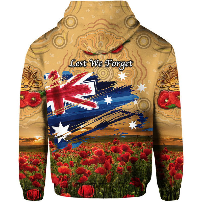 Australia Aboriginal ANZAC Zip Up And Pullover Hoodie Poppy Vibes - Gold LT8