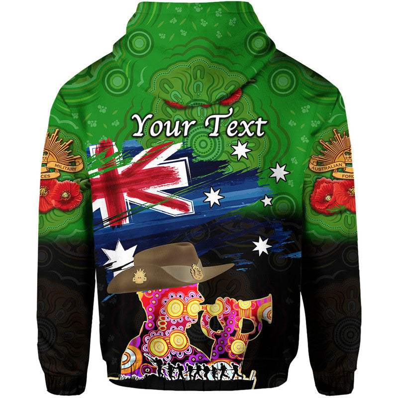 (Custom Personalised) Australia Aboriginal ANZAC Zip Up And Pullover Hoodie Remembrance Vibes - Green LT8