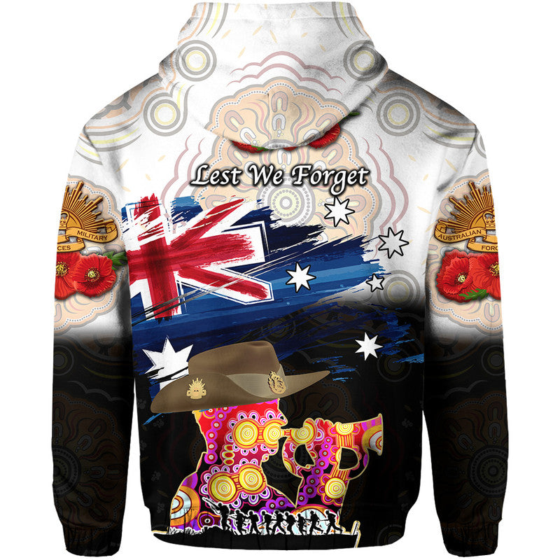 Australia Aboriginal ANZAC Zip Up And Pullover Hoodie Remembrance Vibes - White LT8