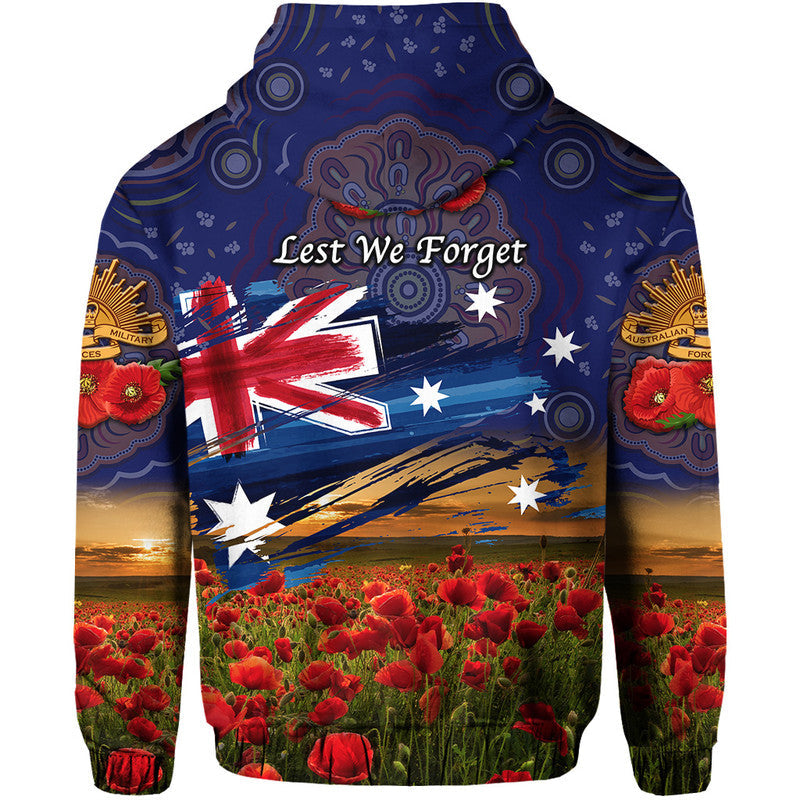 Australia Aboriginal ANZAC Zip Up And Pullover Hoodie Poppy Vibes - Navy LT8