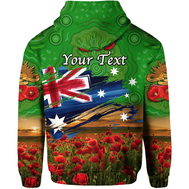 (Custom Personalised) Australia Aboriginal ANZAC Zip Up And Pullover Hoodie Poppy Vibes - Green LT8