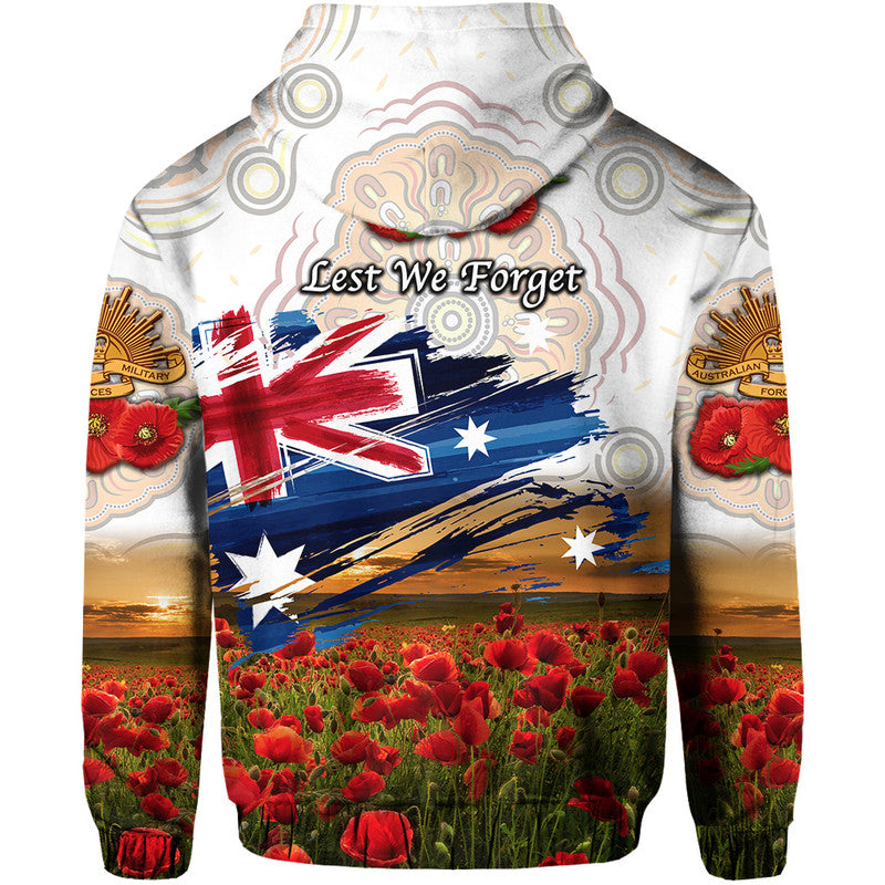 Australia Aboriginal ANZAC Zip Up And Pullover Hoodie Poppy Vibes - White LT8