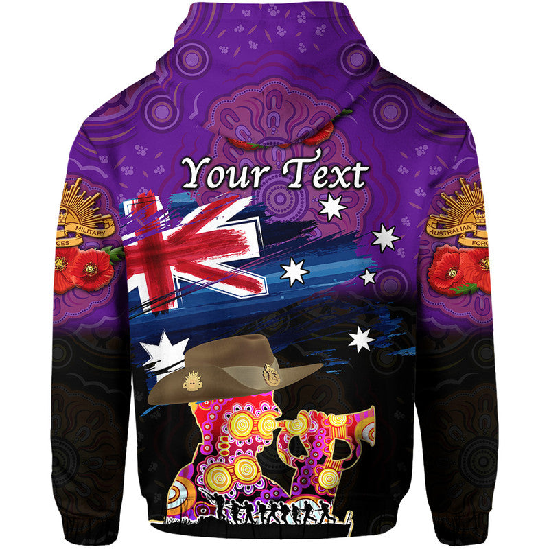 (Custom Personalised) Australia Aboriginal ANZAC Zip Up And Pullover Hoodie Remembrance Vibes - Purple LT8