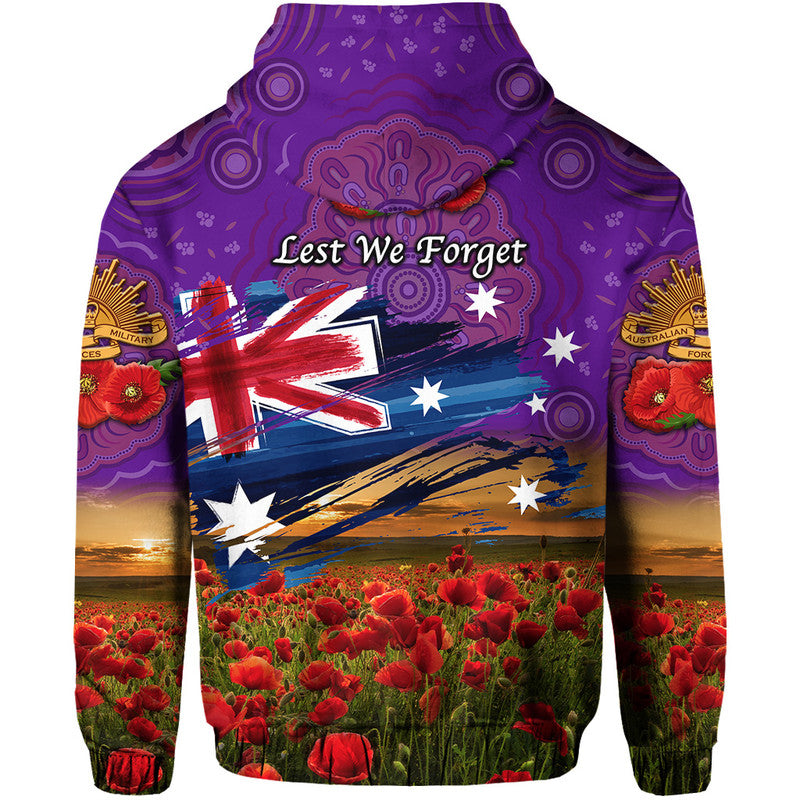 Australia Aboriginal ANZAC Zip Up And Pullover Hoodie Poppy Vibes - Purple LT8