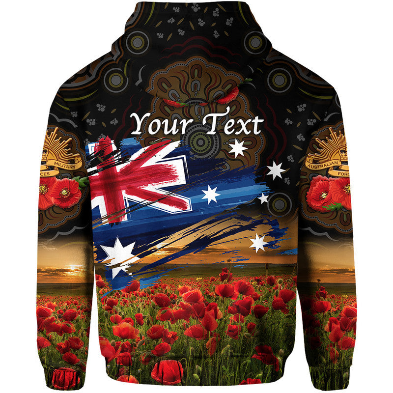 (Custom Personalised) Australia Aboriginal ANZAC Zip Up And Pullover Hoodie Poppy Vibes - Black LT8