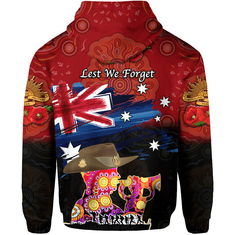 Australia Aboriginal ANZAC Zip Up And Pullover Hoodie Remembrance Vibes - Red LT8
