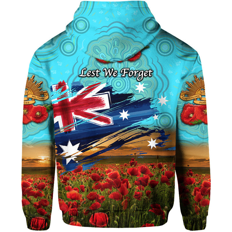 Australia Aboriginal ANZAC Zip Up And Pullover Hoodie Poppy Vibes - Blue LT8