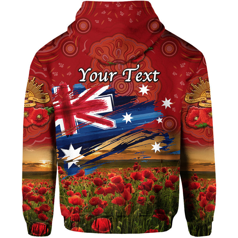 (Custom Personalised) Australia Aboriginal ANZAC Zip Up And Pullover Hoodie Poppy Vibes - Red LT8