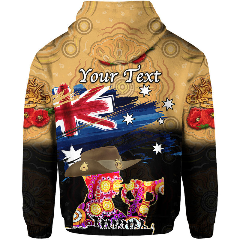 (Custom Personalised) Australia Aboriginal ANZAC Zip Up And Pullover Hoodie Remembrance Vibes - Gold LT8