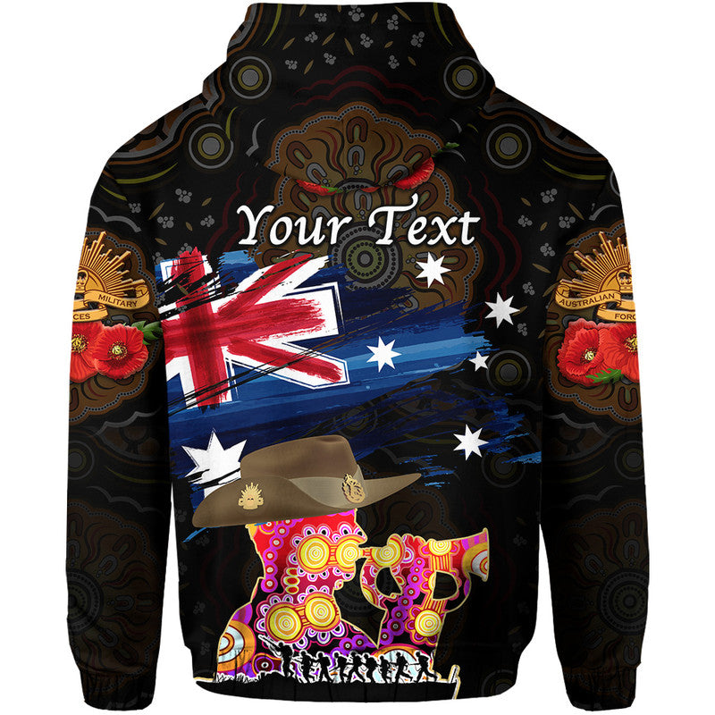 (Custom Personalised) Australia Aboriginal ANZAC Zip Up And Pullover Hoodie Remembrance Vibes - Black LT8