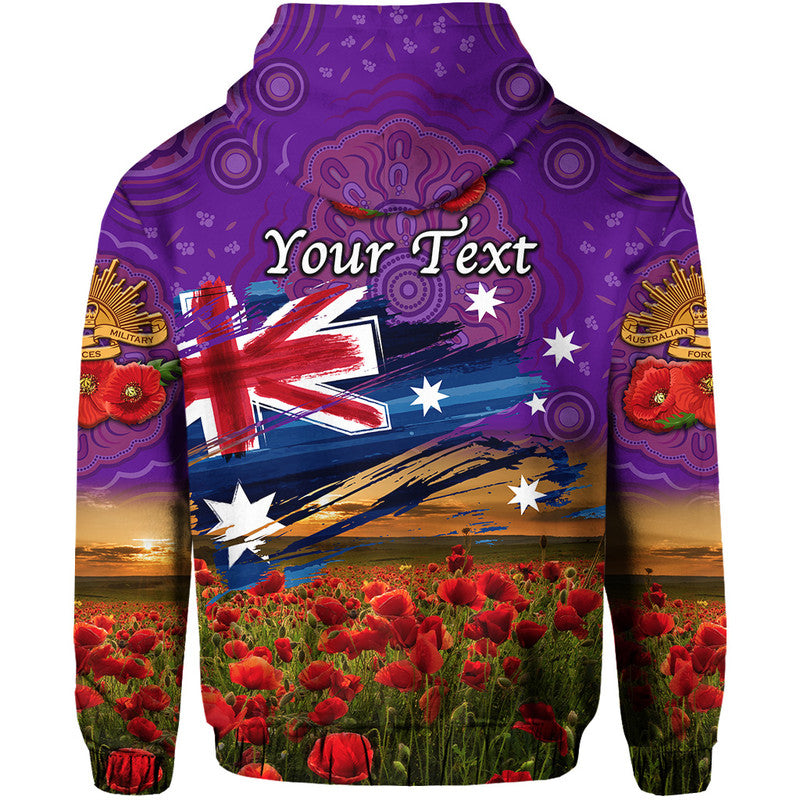 (Custom Personalised) Australia Aboriginal ANZAC Zip Up And Pullover Hoodie Poppy Vibes - Purple LT8