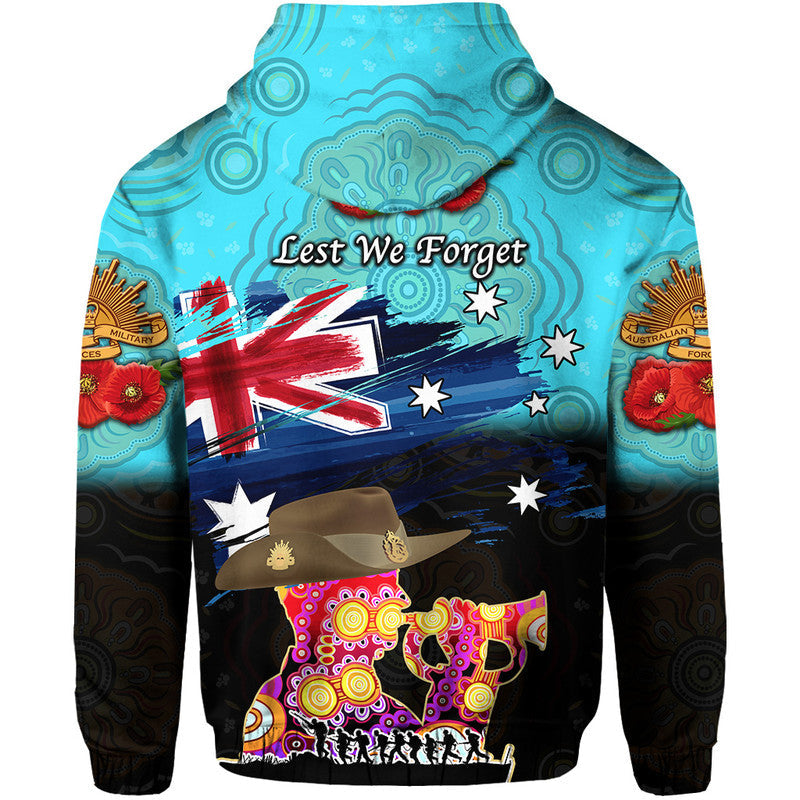 Australia Aboriginal ANZAC Zip Up And Pullover Hoodie Remembrance Vibes - Blue LT8