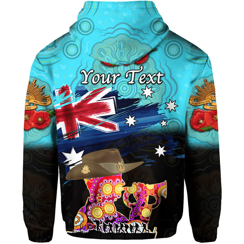 (Custom Personalised) Australia Aboriginal ANZAC Zip Up And Pullover Hoodie Remembrance Vibes - Blue LT8