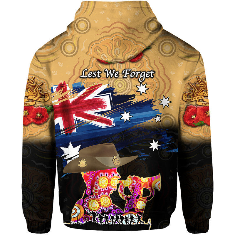 Australia Aboriginal ANZAC Zip Up And Pullover Hoodie Remembrance Vibes - Gold LT8