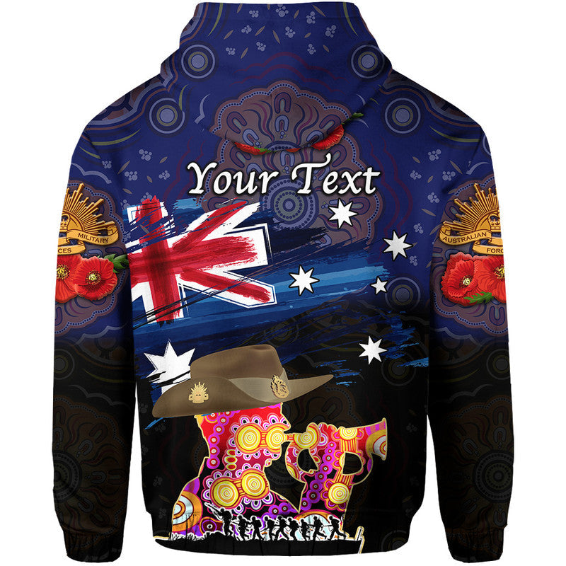 (Custom Personalised) Australia Aboriginal ANZAC Zip Up And Pullover Hoodie Remembrance Vibes - Navy LT8