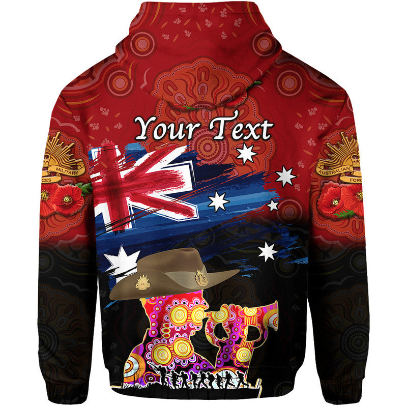 (Custom Personalised) Australia Aboriginal ANZAC Zip Up And Pullover Hoodie Remembrance Vibes - Red LT8