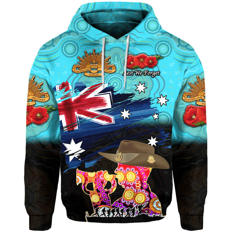 Australia Aboriginal ANZAC Zip Up And Pullover Hoodie Remembrance Vibes - Blue LT8