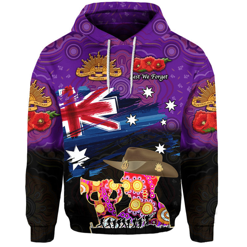 Australia Aboriginal ANZAC Zip Up And Pullover Hoodie Remembrance Vibes - Purple LT8