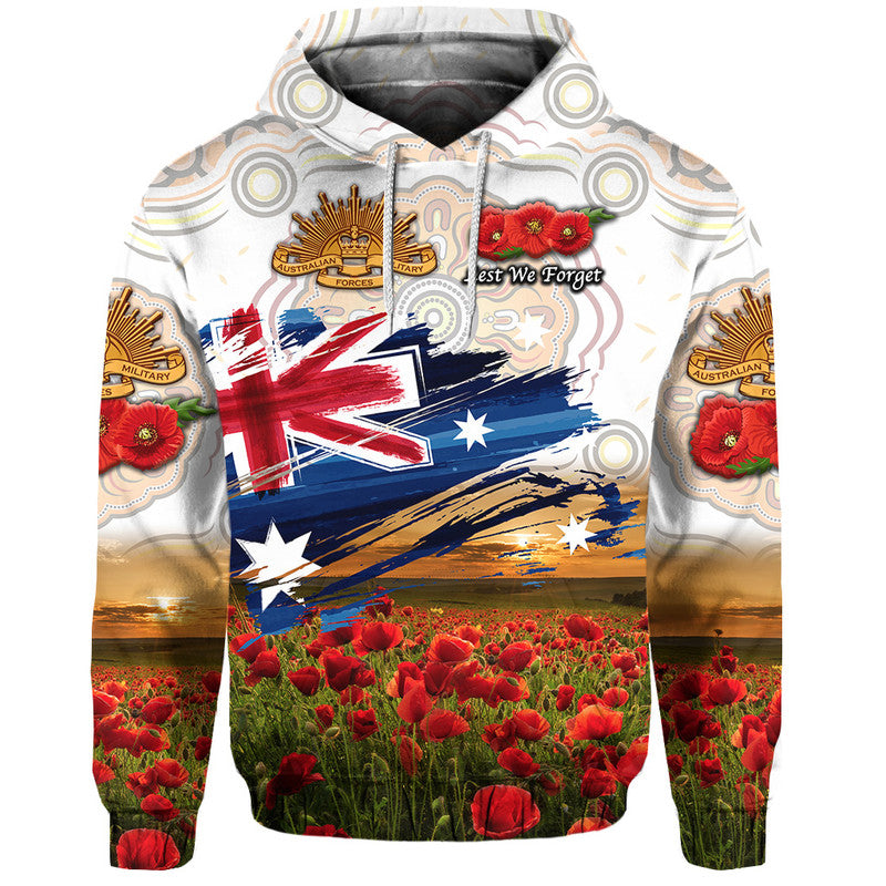 Australia Aboriginal ANZAC Zip Up And Pullover Hoodie Poppy Vibes - White LT8