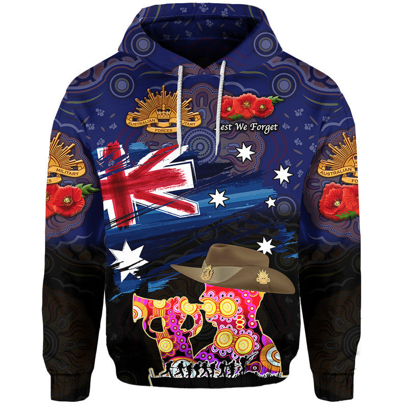 (Custom Personalised) Australia Aboriginal ANZAC Zip Up And Pullover Hoodie Remembrance Vibes - Navy LT8