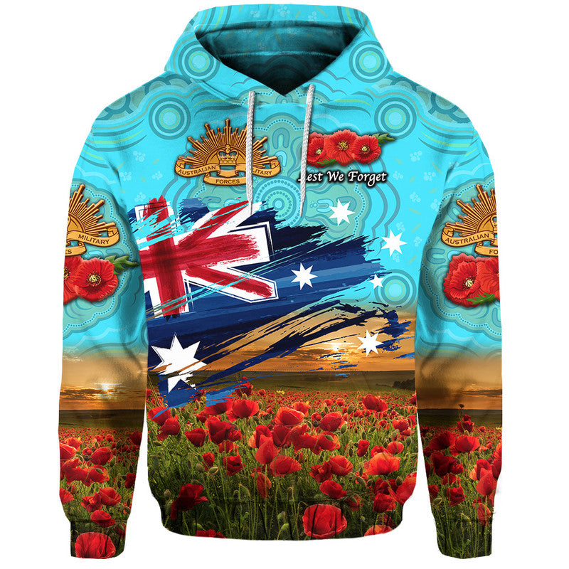 (Custom Personalised) Australia Aboriginal ANZAC Zip Up And Pullover Hoodie Poppy Vibes - Blue LT8