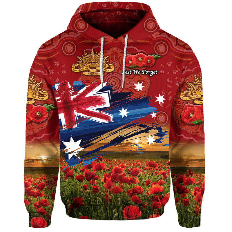 (Custom Personalised) Australia Aboriginal ANZAC Zip Up And Pullover Hoodie Poppy Vibes - Red LT8