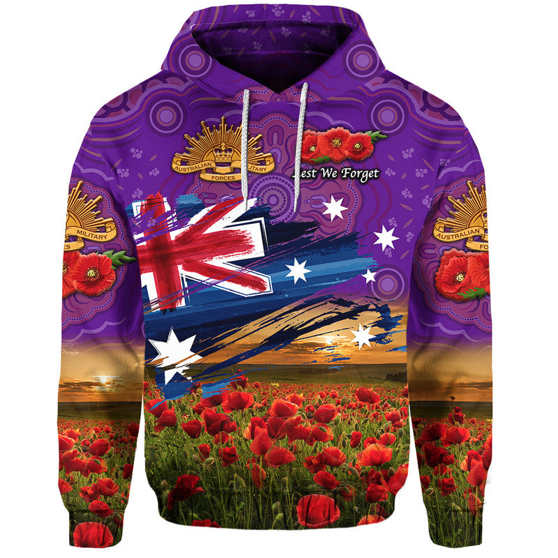 Australia Aboriginal ANZAC Zip Up And Pullover Hoodie Poppy Vibes - Purple LT8