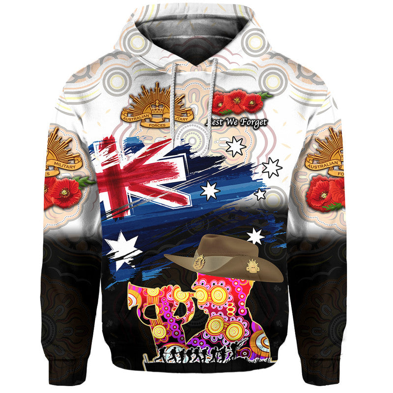 Australia Aboriginal ANZAC Zip Up And Pullover Hoodie Remembrance Vibes - White LT8