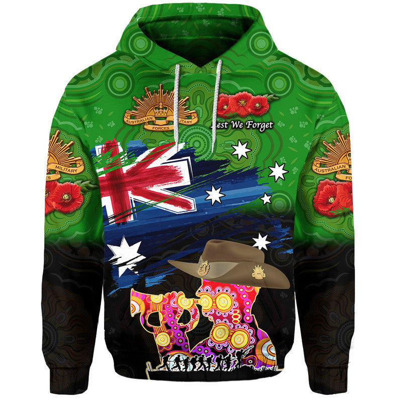 (Custom Personalised) Australia Aboriginal ANZAC Zip Up And Pullover Hoodie Remembrance Vibes - Green LT8