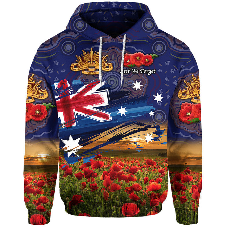 Australia Aboriginal ANZAC Zip Up And Pullover Hoodie Poppy Vibes - Navy LT8