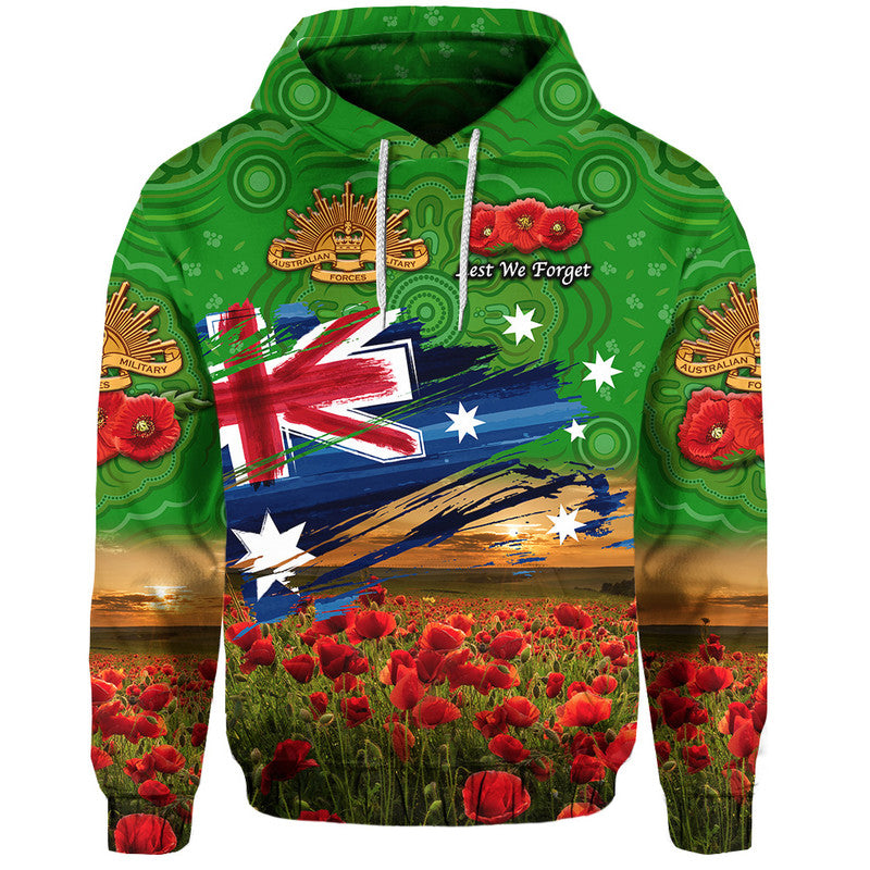 (Custom Personalised) Australia Aboriginal ANZAC Zip Up And Pullover Hoodie Poppy Vibes - Green LT8