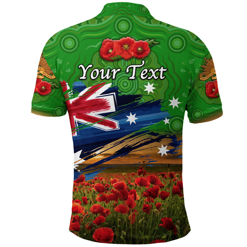 custom-personalised-australia-aboriginal-anzac-polo-shirt-poppy-vibes-green