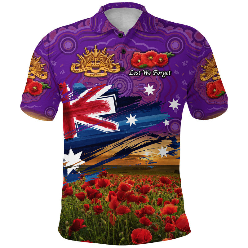 custom-personalised-australia-aboriginal-anzac-polo-shirt-poppy-vibes-purple