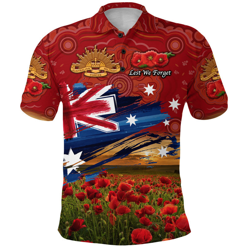 custom-personalised-australia-aboriginal-anzac-polo-shirt-poppy-vibes-red