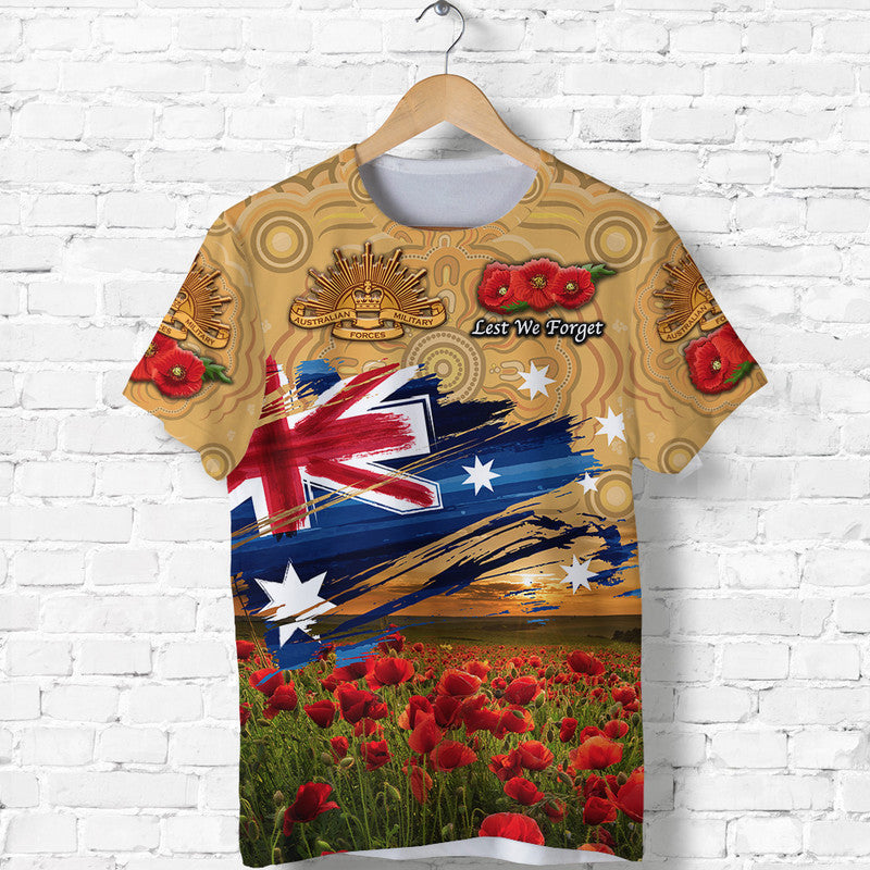 custom-personalised-australia-aboriginal-anzac-t-shirt-poppy-vibes-gold