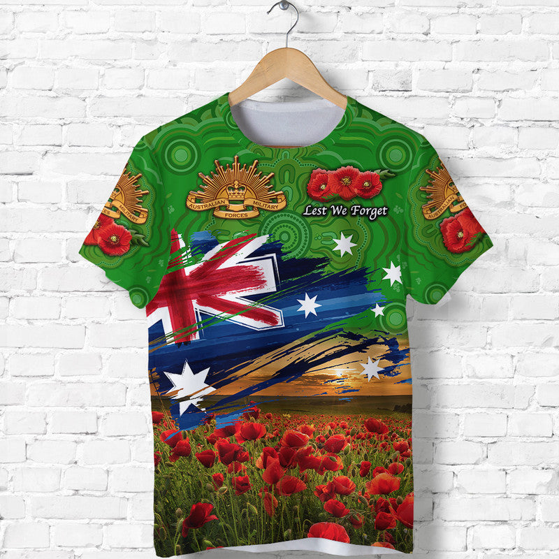 custom-personalised-australia-aboriginal-anzac-t-shirt-poppy-vibes-green