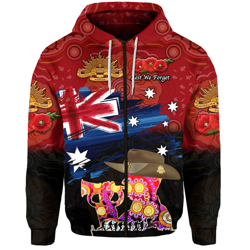 (Custom Personalised) Australia Aboriginal ANZAC Zip Up And Pullover Hoodie Remembrance Vibes - Red LT8