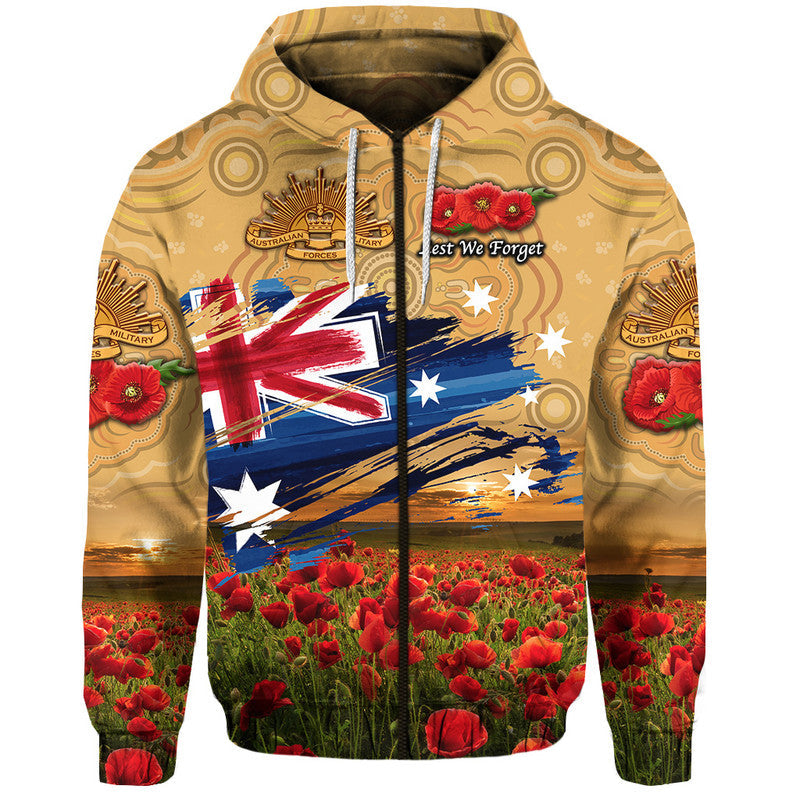 Australia Aboriginal ANZAC Zip Up And Pullover Hoodie Poppy Vibes - Gold LT8