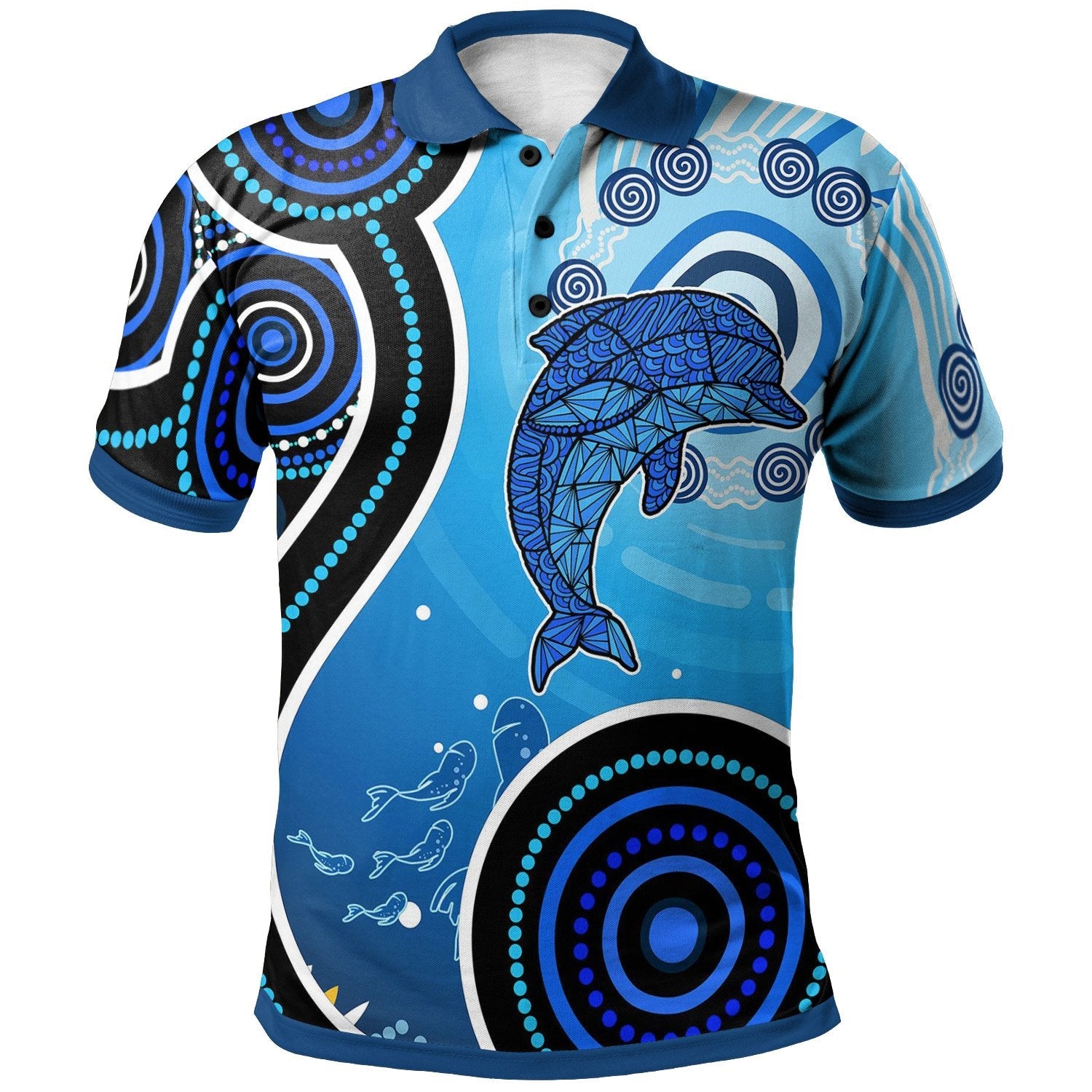 aussie-aboriginal-polo-shirt-dolphin-and-aboriginal-dot-patterns