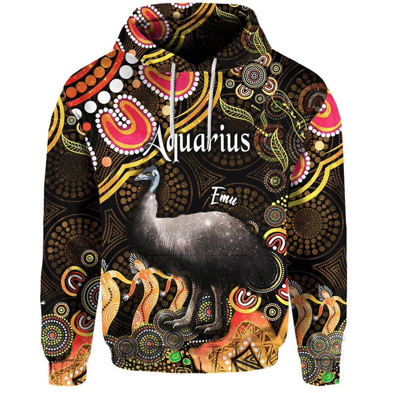 australian-astrology-zip-up-and-pullover-hoodie-aquarius-emu-glider-zodiac-aboriginal-vibes-gold