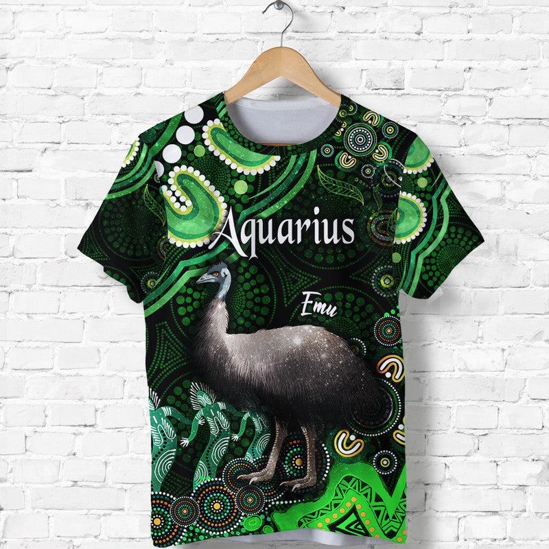 australian-astrology-t-shirt-aquarius-emu-glider-zodiac-aboriginal-vibes-green