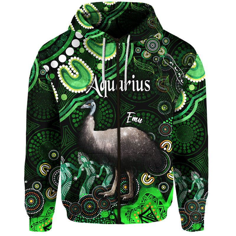 australian-astrology-zip-up-and-pullover-hoodie-aquarius-emu-glider-zodiac-aboriginal-vibes-green