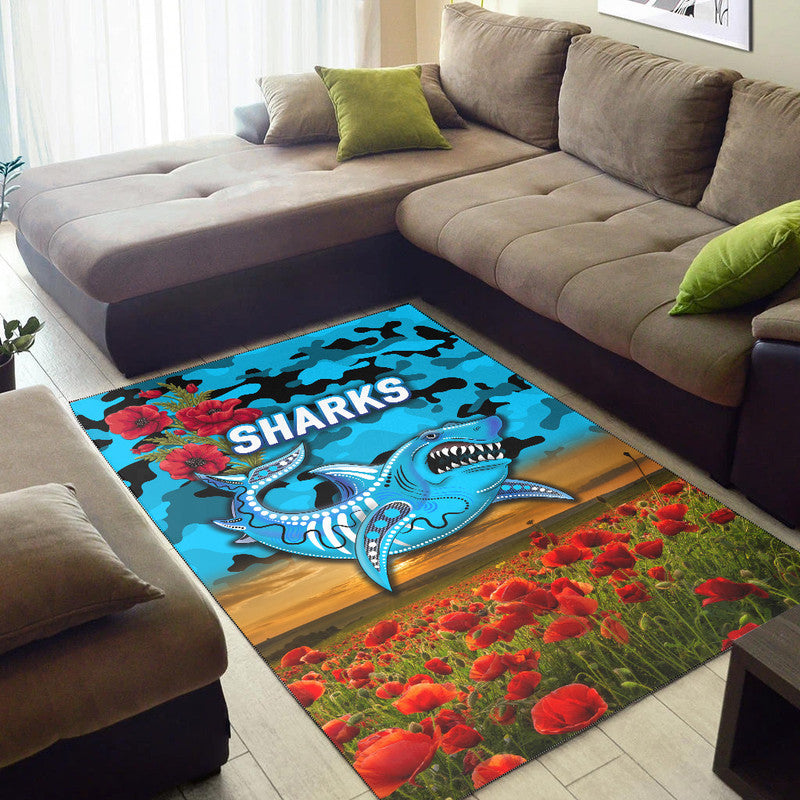 cronulla-sutherland-sharks-anzac-2022-area-rug-poppy-flowers-vibes